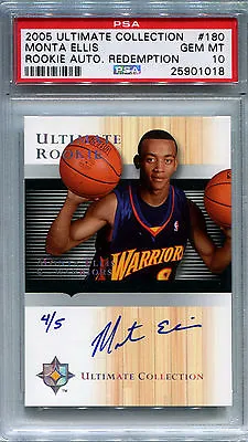 2005-06 Ultimate MONTA ELLIS Auto RC Rare Redemption Platinum Foil SP #/5 PSA 10 • $695