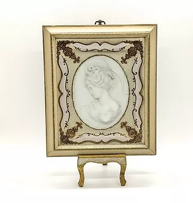 Mid Century Art Framed French Lady Cameo Framed 3-D Relief Portrait In Shadowbox • $36