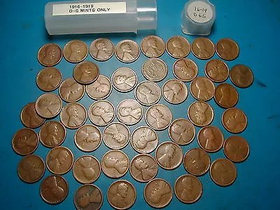 1916-D&S 1917-D&S 1918-D&S 1919-D&S MIXED LINCOLN WHEAT CENT ROLL 50 Coins • $28.95