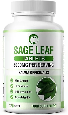 Sage Leaf Tablets For Menopause Support 5000mg Servings 120 High Strength Tablet • £13.60