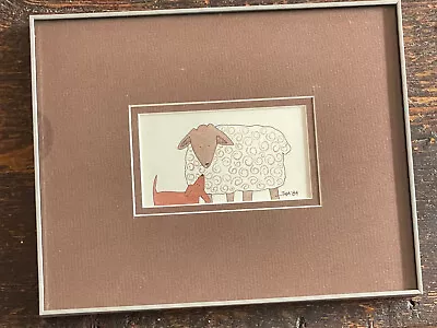 Sheep & Dog Cartoon Art Framed Matted Signed J.A.M. 1984 Lamb Vintage • $29.99