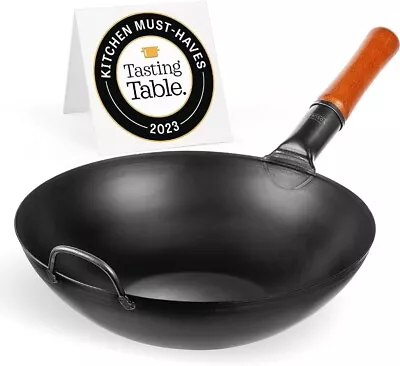 Carbon Steel Wok Pan 13.5 /34 Cm Woks And Stir Fry Pans Chinese Black Steel Wok • £32.99