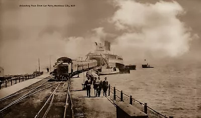 RPPC Photo Unloading Train Cars From Ferry Steamship Mackinaw City Mich • $5