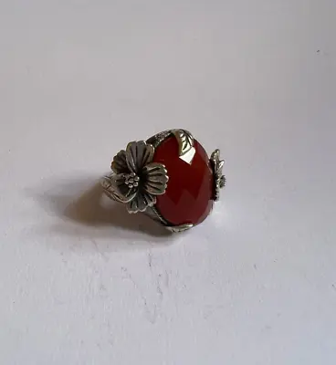 $35 • Buy Ancient Vintage Victorian Ring Sterling Silver Red Carnelian Engraved Flower