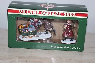 Mervyns Christmas Village Square Figure Children Family Sleigh Sled Child Gifts • $36.85