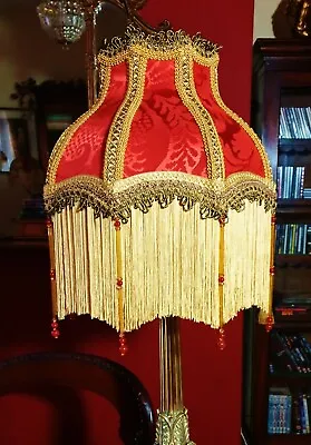Parlour Victorian Downton Abbey Beaded Lampshade. Spicy Garnet Red Silk 12  • £149