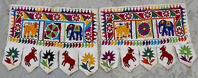 Pair Of Vintage Embroidery Ethnic Rabari Tapestry Decor Door Valance Toran • $5.69