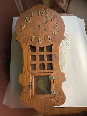 ANTIQUE  MISSION OAK  FORESTVILLE  RAMONA  WALL Clock  Chimes N/key N/no# Eight • $150