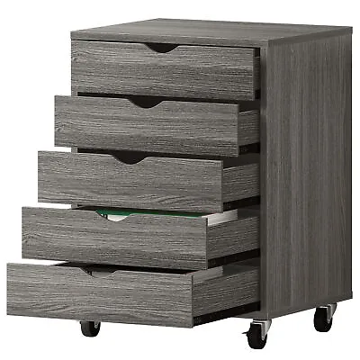 5-Drawer Mobile Rolling File Cabinet Wood Dresser Storage Cabinet Home Office • $62.99