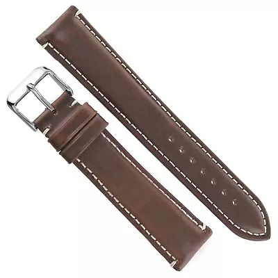 22mm Hadley Roma Brown Contrast Stitched Genuine Oil Tan Leather Band 885 Long • $29.95