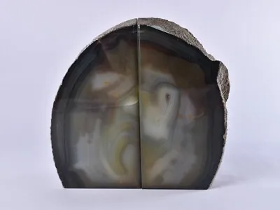 £36.99 • Buy Grey/Green Polished Cut Base AGATE Geode BOOKEND Pair Book End Brazil 1.56kg