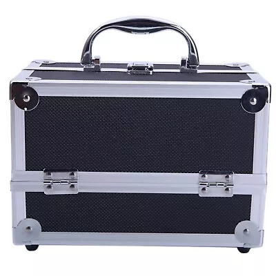 Aluminum Makeup Train Case Jewelry Box Cosmetic Organizer Mirror Black 9x6x • $33.96