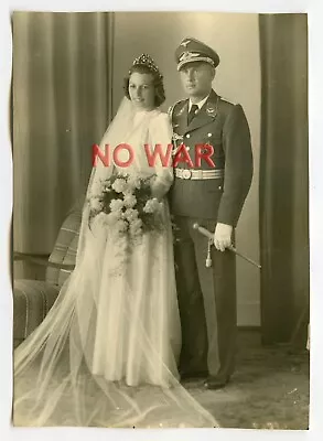 WWII WEDDING PHOTO LUFTWAFFE Leutnant W AWARDS MEDALS Lanyards DAGGER & BRIDE • $49.99