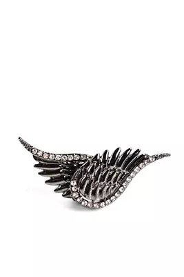 Designer Womens Gunmetal Tone Crystal Angel Wing Magnetic Collar Pins Set Of 2 • $42.01