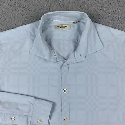 VTG Burberry Shirt Mens 17. 5 44 (XL) Blue Geometric Designer London Button Up • $46.77