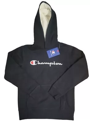 £14.55 • Buy Champion Youth Boys Black Long-Sleeve Fur Lined Pullover Hooded Sweatshirt: M