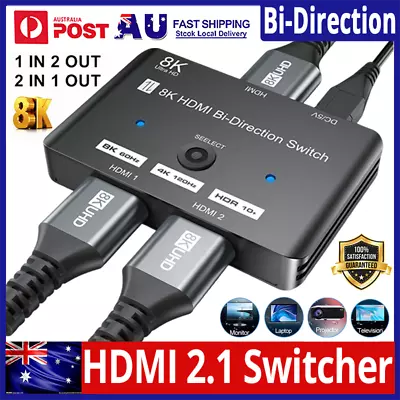 HDMI 2.1 Switch Splitter HDR Bi-directional 8K@60Hz 4K@120Hz 2 In 1 Out Splitter • $24.99