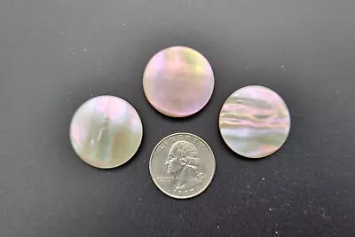 (3) Vintage Mother Of Pearl Buttons White 4-way Metal-shank Lg:  1-1/16” Dia • $6.99