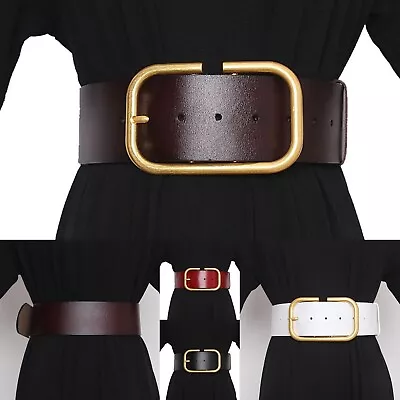 Women Leather Wide Belt Adjustable Buckle Durable Fashion Outfit For Dress Jeans • £35.90