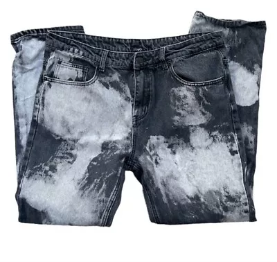 Young & Reckless Mens Black Factory Bleached Distressed Jeans Straight 34x31 • $34.95