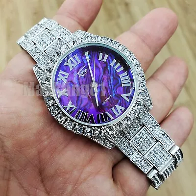 Hip Hop Iced Silver Plated Purple Marble Simulated Diamond Wrist Bling Watch  • $27.99