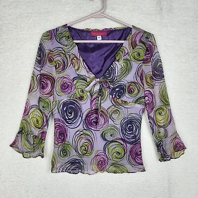 Alice & Trixie NEW YORKV-neck Floral 3/4 Ruffle Sleeve Silk Women's Top Sz XS • $14.99