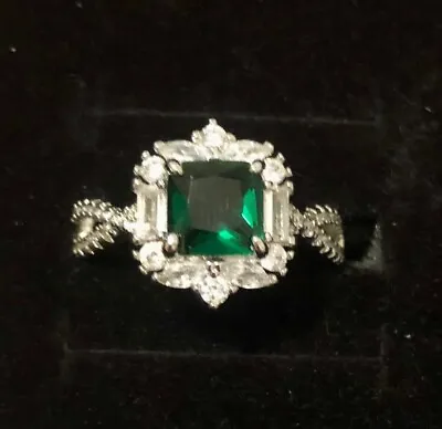 Diamonique Epiphany Sterling Silver Simulated Emerald Ring Size 8 • $34.99