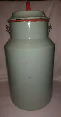 Vintage Green Tin Enamelware Milk Can Jug Kitchenware Czechoslovakia 6 Litre Bgb • $155.70