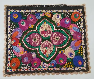 Vintage Hungarian Beautiful Color Matyo Hand Embroidered Table Cover Mat 52x44cm • $157.87