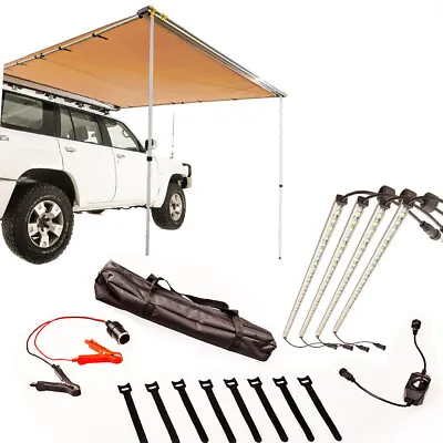 Adventure Kings 2x2.5m Car Side Awning 4WD UTE SUV + 4 Bar LED Camping Light Kit • $148.95
