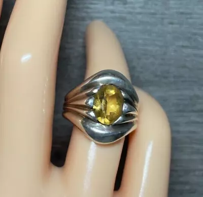 Vintage 925 Sterling Silver Citrine Ring Sz 7.25 8.41 Grams • $38