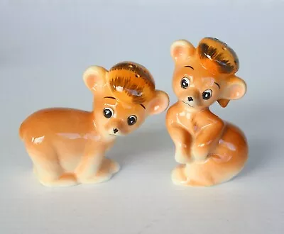 Vintage Anthropomorphic Baby Bear Cubs Daniel Boone Hats Salt Pepper Shakers • $27