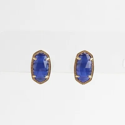 Kendra Scott Ellie Gold Stud Earrings In Cobalt With Dust Bag • £28.99