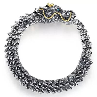 Men Silver Vintage Dragon Bracelet Unique Lucky Gift Bangle Hip Hop Jewelry Gift • $8.99