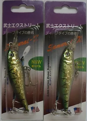 Set Of Two 4.25  LONG Fishing Lures Crankbait Minnow Baits (Green Gold) • $5.99
