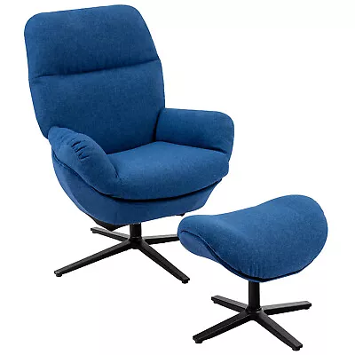 Costway Modern Swivel Rocking Chair & Ottoman Set W/Aluminum Alloy Base Blue • $239.99