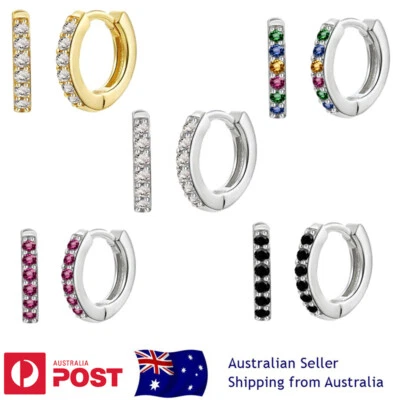 $5.99 • Buy NEW Silver Gold Rose Gold Plated Cubic Crystal Cuff Huggie Hoop Earrings 14mm