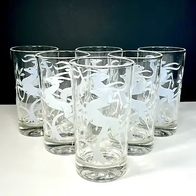 Vintage MCM Federal Glass White Gazelle Highball Glasses Barware Set Of 6 • $19.95
