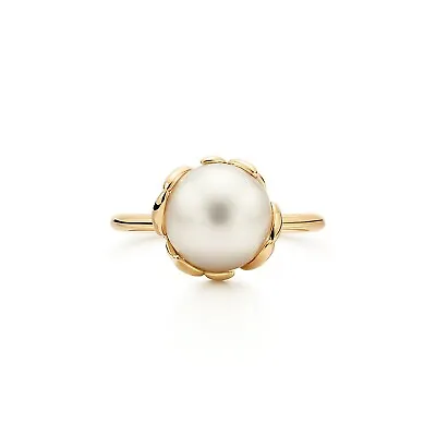 Gold Plated Olive Leaf Ring Freshwater Pearl Vintage Wedding Ring For Women 5-10 • $19.95