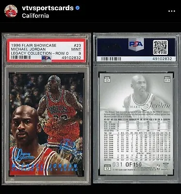 Michael Jordan 1996-97 Flair Showcase Row 0 Legacy Collection PSA 9 MINT • $69999.99