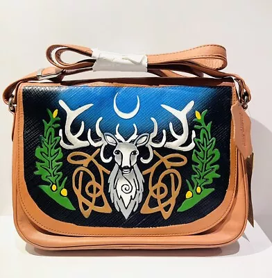 100% Genuine Leather  Indian HAND-PAINTED Wild Deer Stag CROSSBODY BAG SATCHEL • £38
