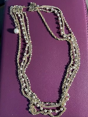 Vtg Coro Faux Pearl And Chain Multi Strand Necklace • $6.20