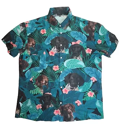 VTG Single Stitch Hawaiian Floral Mens All Over Dog Print Button Down Shirt- LG • $20.39