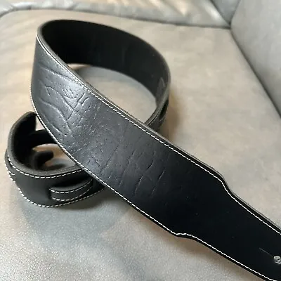 Leather Guitar Strap - Black Textured Glossy  -  3’ Wide • $29