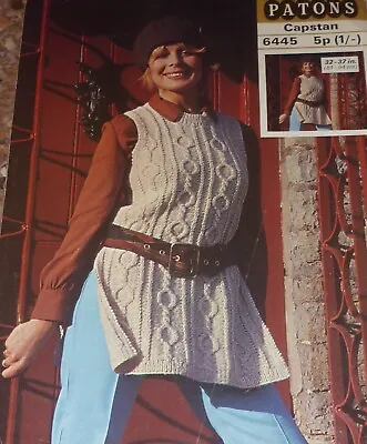 Vintage Patons Lady's Aran-Style Tabard Knitting Pattern No 6445 • £3.99