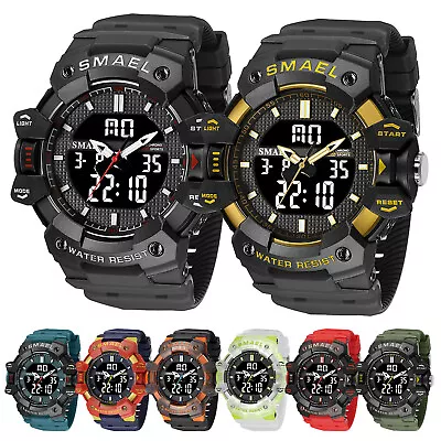 SMAEL Mens Sports Watch Waterproof Quartz Analog Digital Military Wrist Watches • £13.99