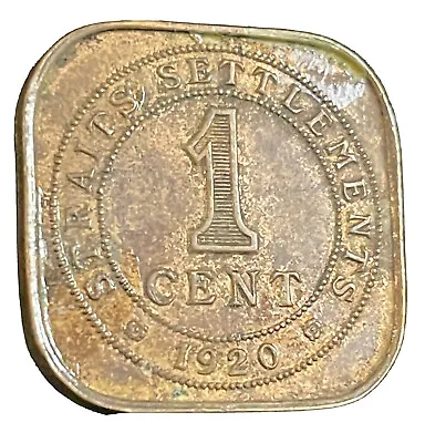 1920 Straits Settlement 1 One Cent British Malaysia Square Coin George V Emperor • $17.55