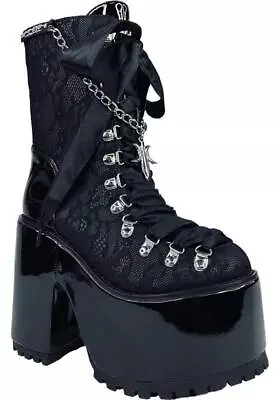 YRU SHOES Absinthe Misa [Black Lace] | PLATFORM BOOTS Gothic • $299.95