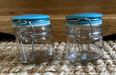 2x Jamie Oliver Jme Small Blue Ceramic Lid Clear Glass Kilner Style Storage Jars • £6.99