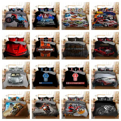 Automobile Motorcycle And Turck Quilt/Doona/Duvet Cover Pillowcase Bedding Set • $45.90